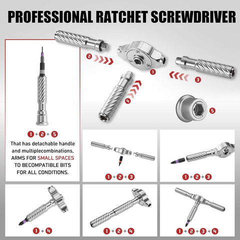 VMAN Ratchet Screwdriver Set, magnetic Screwdriver sets, S2 Steel Bits, DIY Combination Flexible Shaft, Suitable for Furniture Assembly, Precision Electrical Appliance Repair, Bicycle Tools