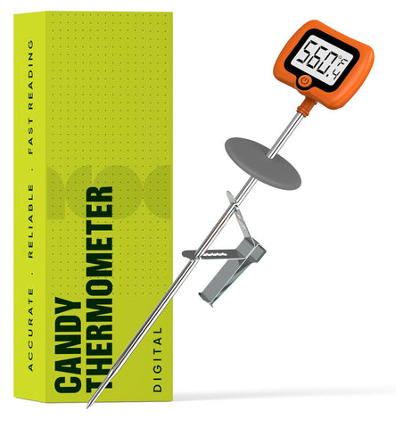 Digital Candy Thermometer with Pot Clip, 10" Long Stainless Steel Probe, Instant Read Kitchen Thermometer for Cooking, Baking, and Candy Making