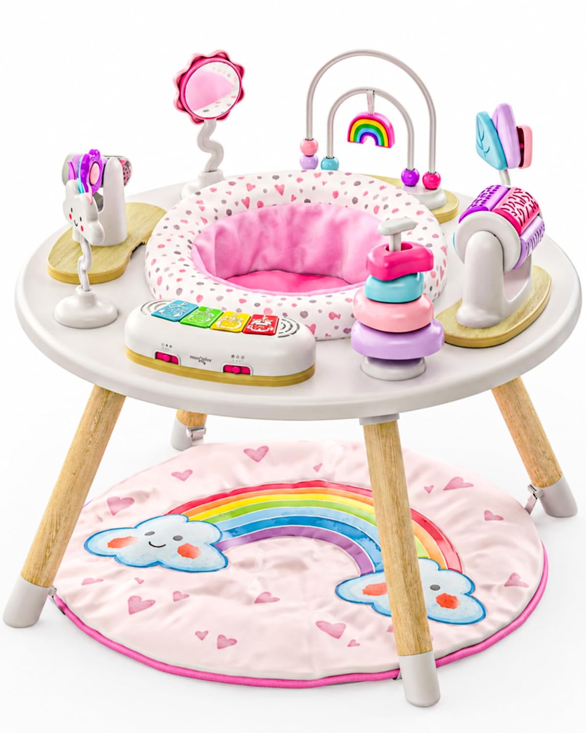 Little Acorn, 4-in-1 Baby Activity Center | Montessori-Inspired Design | 8 Interactive Toys | Tummy Time, Exersaucer & Toddler Table | Shower Gift | Must Have for 3, 6, 12 Month Old (Rainbow)