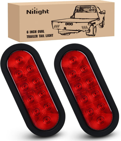 Nilight 6" Oval LED Trailer Tail Lights,Red, 2 Pack, Grommets Mount