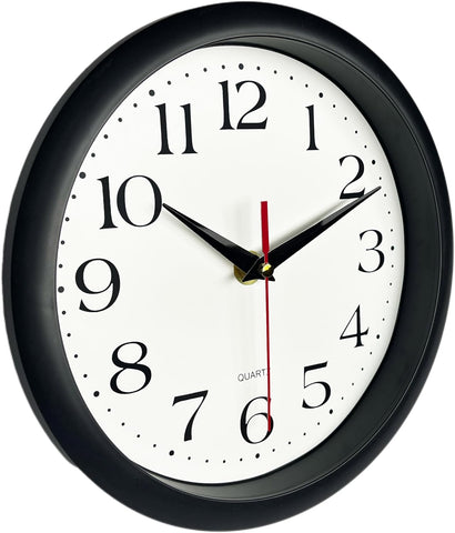 Bernhard Products Black Wall Clock Silent Non Ticking 8 Inch Quality Quartz Battery Operated Round Easy to Read Home/Office/Kitchen/Classroom/School Clocks Sweep Movement