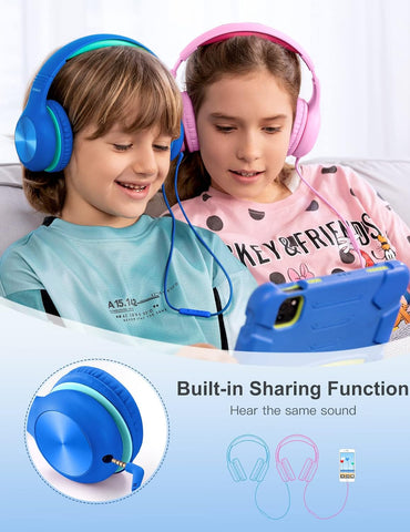 Nabevi Kids Headphones with Cord, Over-Ear Headphones for Kids with Microphone, 85/94dB Volume Limit, Headset for Kid Boys Girls with Shareport, Wired Toddler Headphone for School/Tablet/iPad/Travel