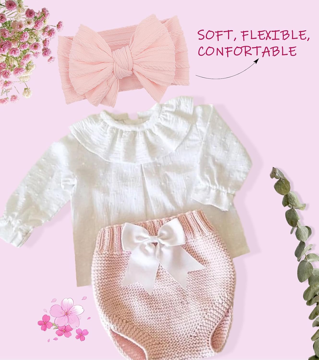 LemonSpace Handmade Nylon Baby Girl Headband Bows for Baby Kid Pink Mix3Pcs