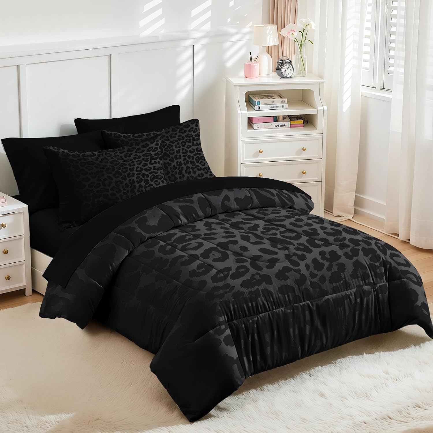 Nesker King Comforter Set with Sheets, 7 Pieces Leopard Print Bedding