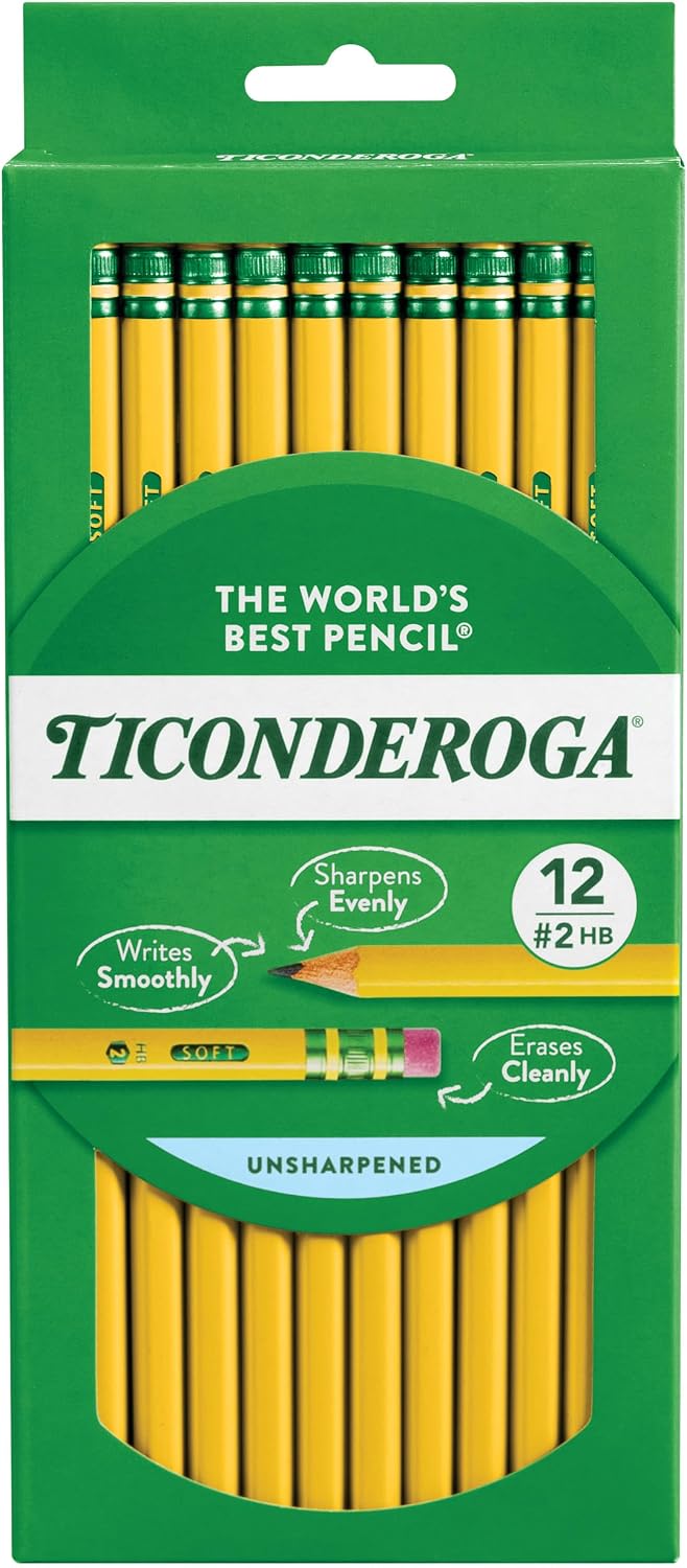 Ticonderoga Wood-Cased Pencils, #2 HB Soft, Yellow, 12 Count