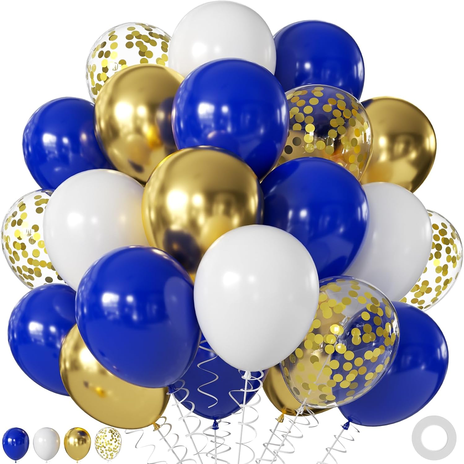 Royal Blue Gold White Balloons for Wedding Graduation Birthday Decorations