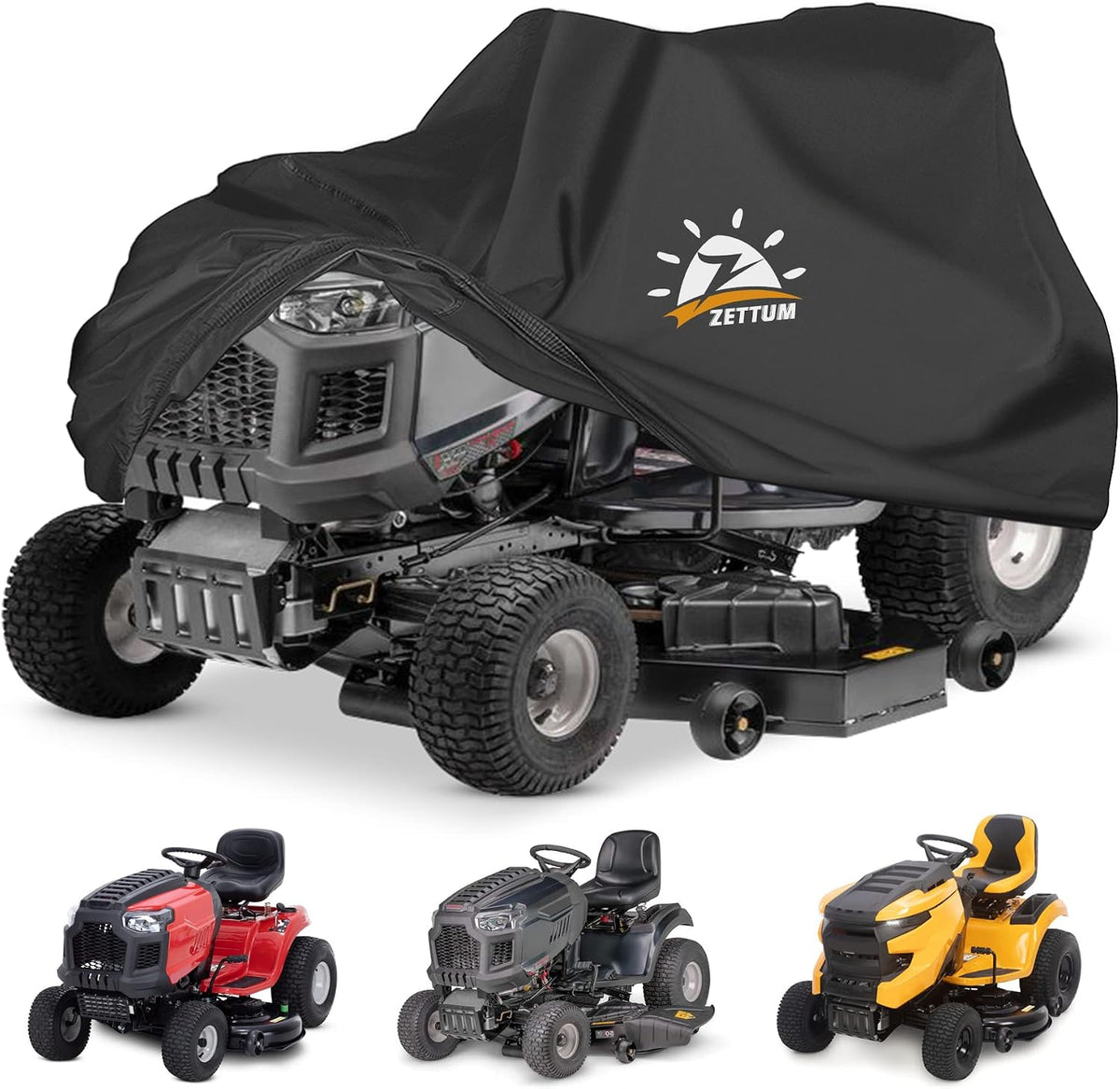 Zettum Riding Lawn Mower Cover - Lawn Tractor Covers Waterproof & Heavy Duty, 600D Outdoor Mower Cover Universal fit with Storage Bag for John Deere, EGO, Toro, Craftsman, Husqvarna, Honda and More