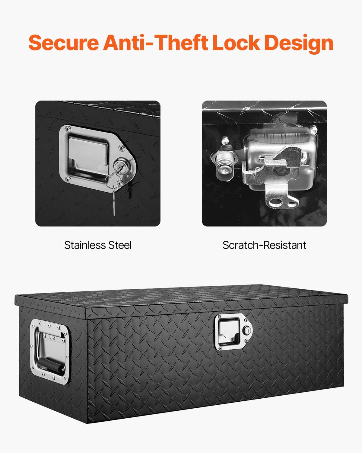VEVOR Aluminum Truck Bed Tool Box, 30 Inch Heavy Duty Diamond Plate Tool Box with Side Handles, Lock and Keys, Trailer Storage Organizer Chest Box for Pickup, RV, Truck Bed, 30 x 13 x 9.6 in, Black