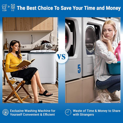 Portable 2-in-1 Twin Tub Washing Machine 32 Lbs, 22Lbs Washer 10Lbs Spinner