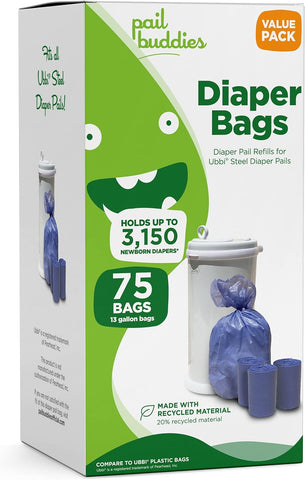 Diaper Pail Refill Bags for Ubbi, 75 Count, Odor Control, Tear-Resistant