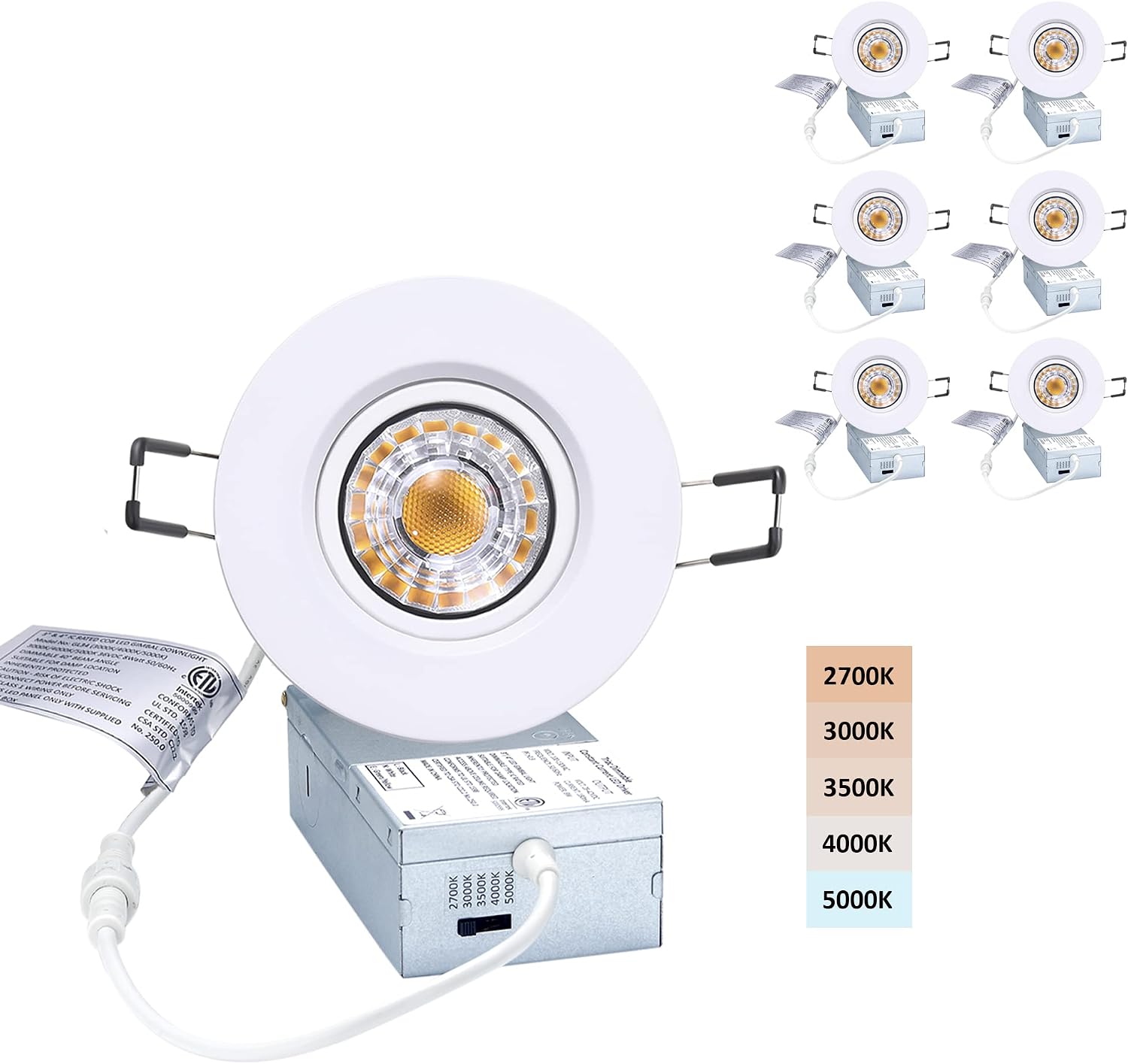 POPANU 3 Inch Gimbal LED Recessed Lights 6 Pack,Adjustable Downlight, White