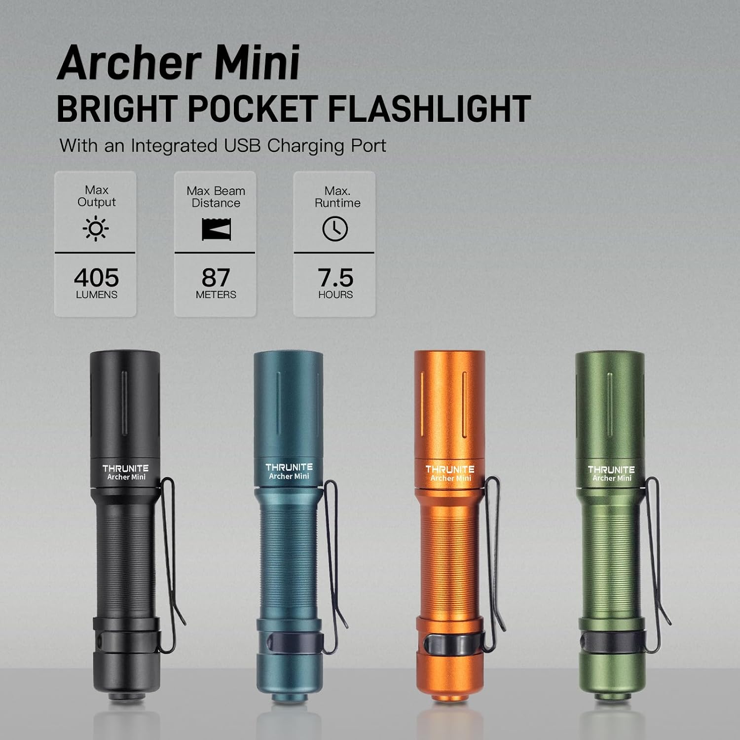 ThruNite Archer Mini USB-C Pocket EDC Flashlight, 405 Lumens IPX8, Black