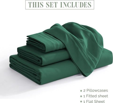 Elegant Comfort Luxury 1500 Premium Hotel Quality Microfiber 4-Piece Sheet Set - Wrinkle Resistant, All Around Elastic Fitted Sheet, Deep Pocket up to 16", California King, Hunter Green