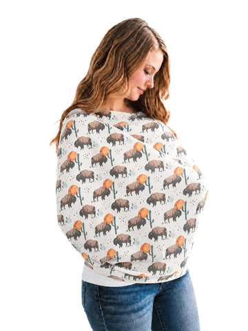 Copper Pearl Nursing Cover for Breastfeeding – Multi-Use Baby Car Seat Canopy, Stroller Shade & Breast Feeding Wrap for Women, Stretchy Breathable Carseat Shawl for Boy or Girl, Bison