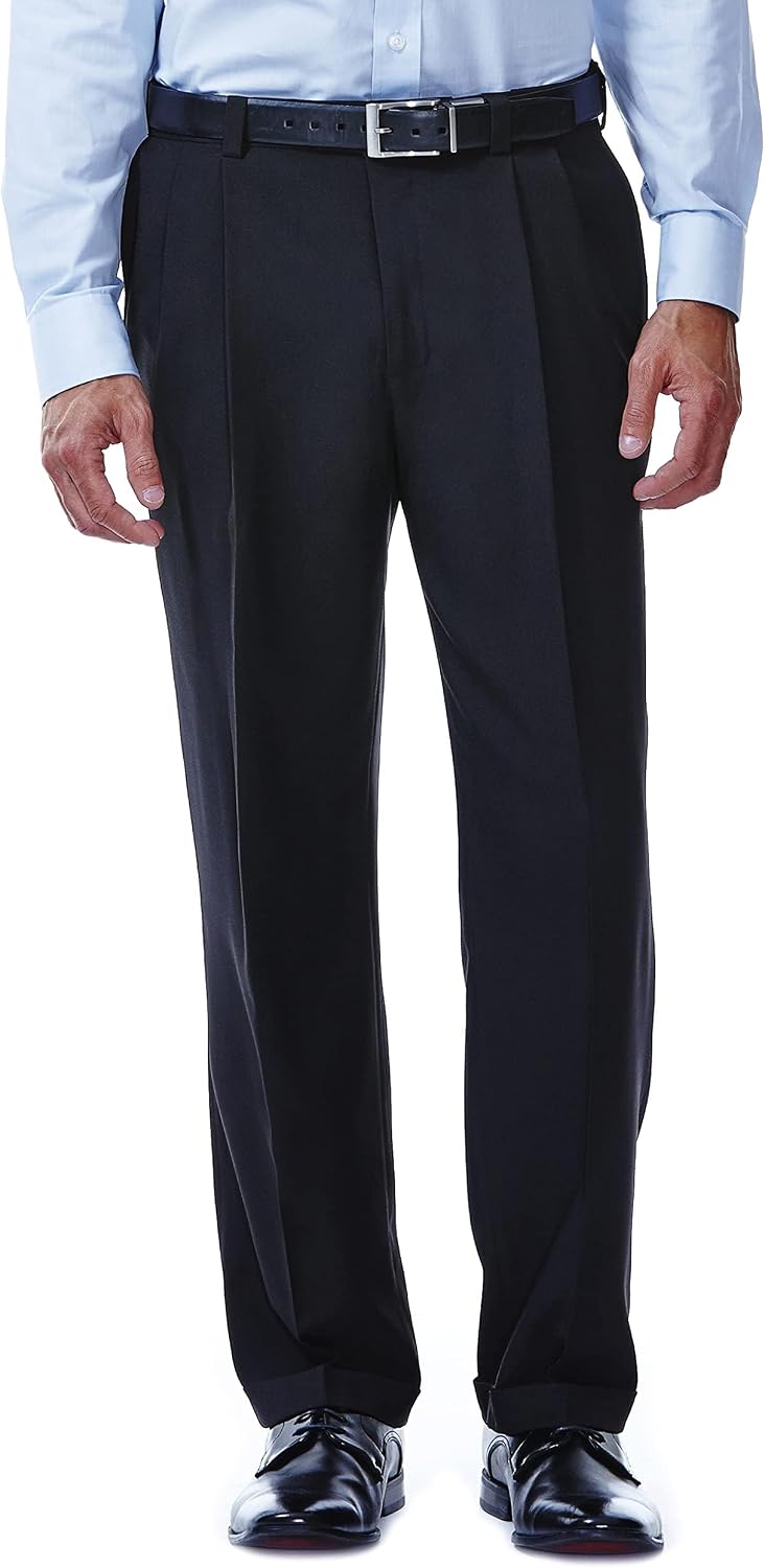 Haggar Men's E-Clo Repreve Classic Fit Pleat Front Dress Pant with Hidden Expandable Waistband