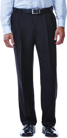 Haggar Men's E-Clo Repreve Classic Fit Pleat Front Dress Pant with Hidden Expandable Waistband