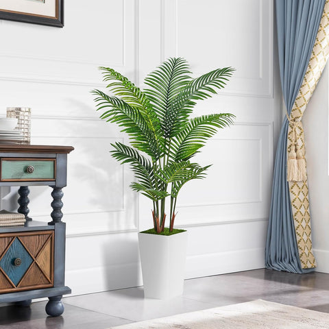 ASTIDY Artificial Plant 5FT Fake Palm Tree with White Tall Planter