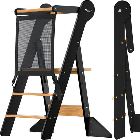 COSYLAND Toddler Standing Tower Foldable Toddler Kitchen Step Stool