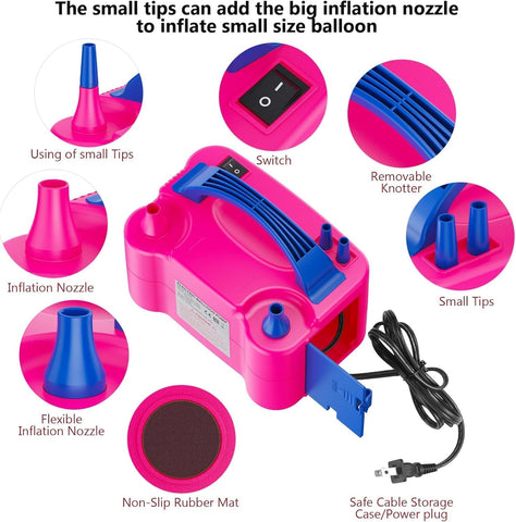 Electric Balloon Pump with Dual Nozzle & 2 Tying Tools