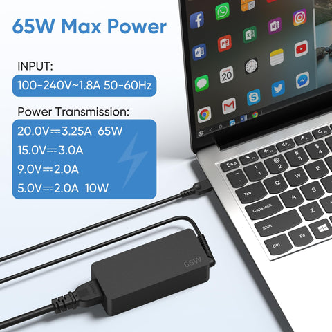 Wviosjtn 65W Laptop USB C Charger for Lenovo IdeaPad 3 Slim5 5Pro Flex 5 Yoga 7 Slim 7 9i Slim 920 ThinkBook 14s 15 for Lenovo ThinkPad X1 X13 Z13 13s E14 L14 L15 E15 T490 E495 20V/3.25A AC Adapter