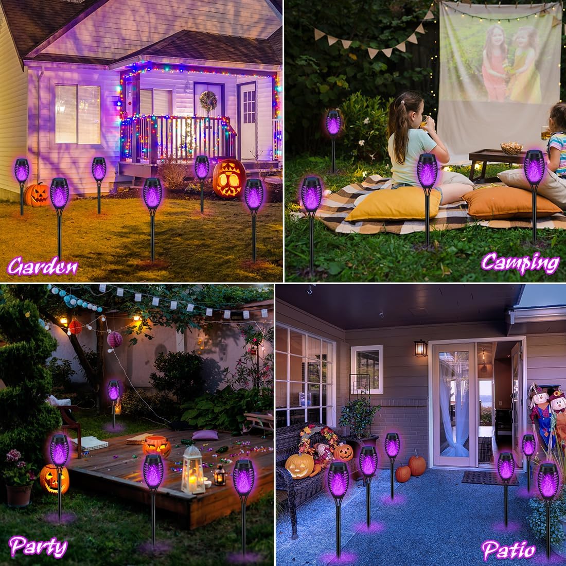 Halloween Decorations Outdoor Flickering Flame Purple Halloween Solar Light