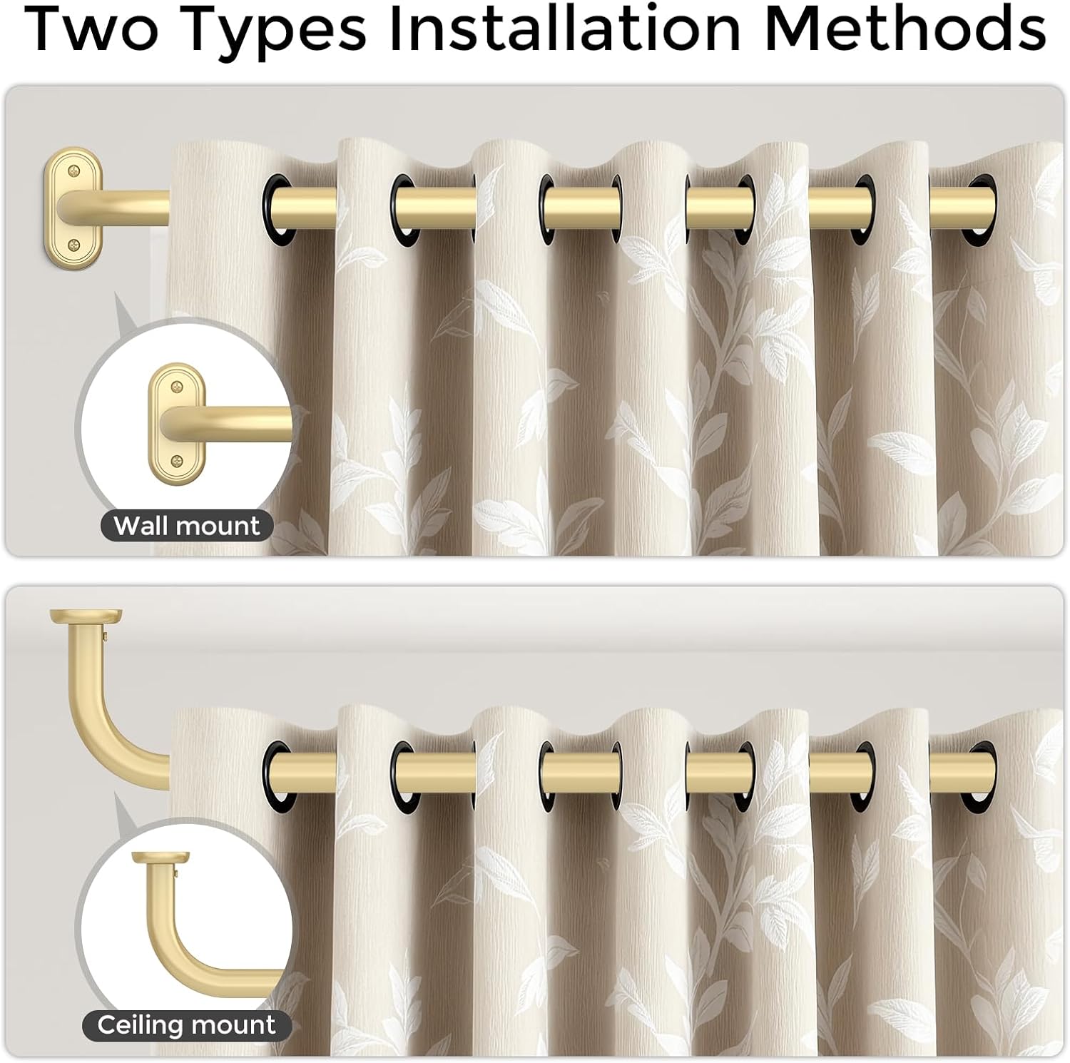 2 Pack Curtain Rod 36-88 Inch Gold Heavy Duty Window Curtain Rods