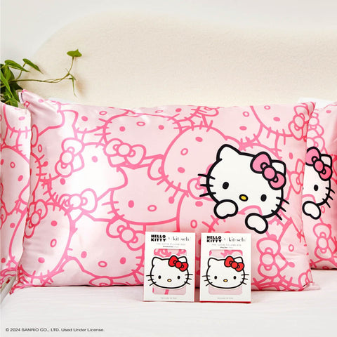 Kitsch x Hello Kitty (Pink Kitty Faces) - Satin Pillowcase with Zipper for Hair and Skin, Softer Than Silk Pillow Case, Cooling Pillow Cover, Machine Washable, Queen/Standard (19x26)