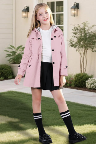 Betusline Girl's Single Breasted Trench Coat Hooded Dress Coat Outerwear