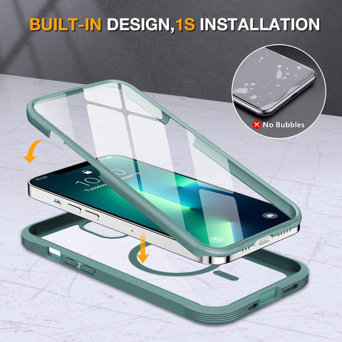 miracase for iPhone 13 Pro Case 6.1",Built-in Glass Screen Protector,Teal