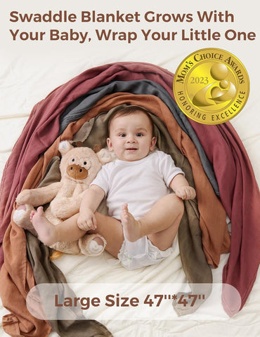Momcozy Muslin Swaddle Blankets, 4-Pack, Large 47"x47" Soft Earth