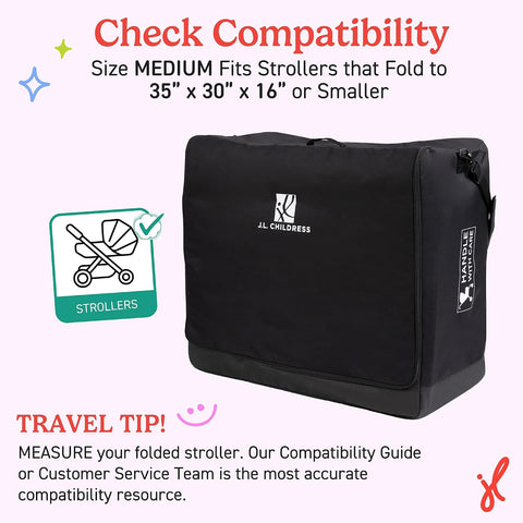 J.L. Childress Universal Stroller Travel Bag for Airplane, Medium, Padded
