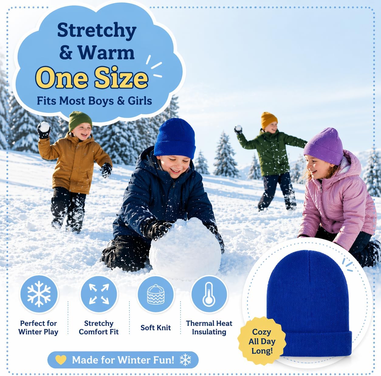 Kids Winter Beanies, 12 Pack Warm Cold Weather Hats Boys Girls Children