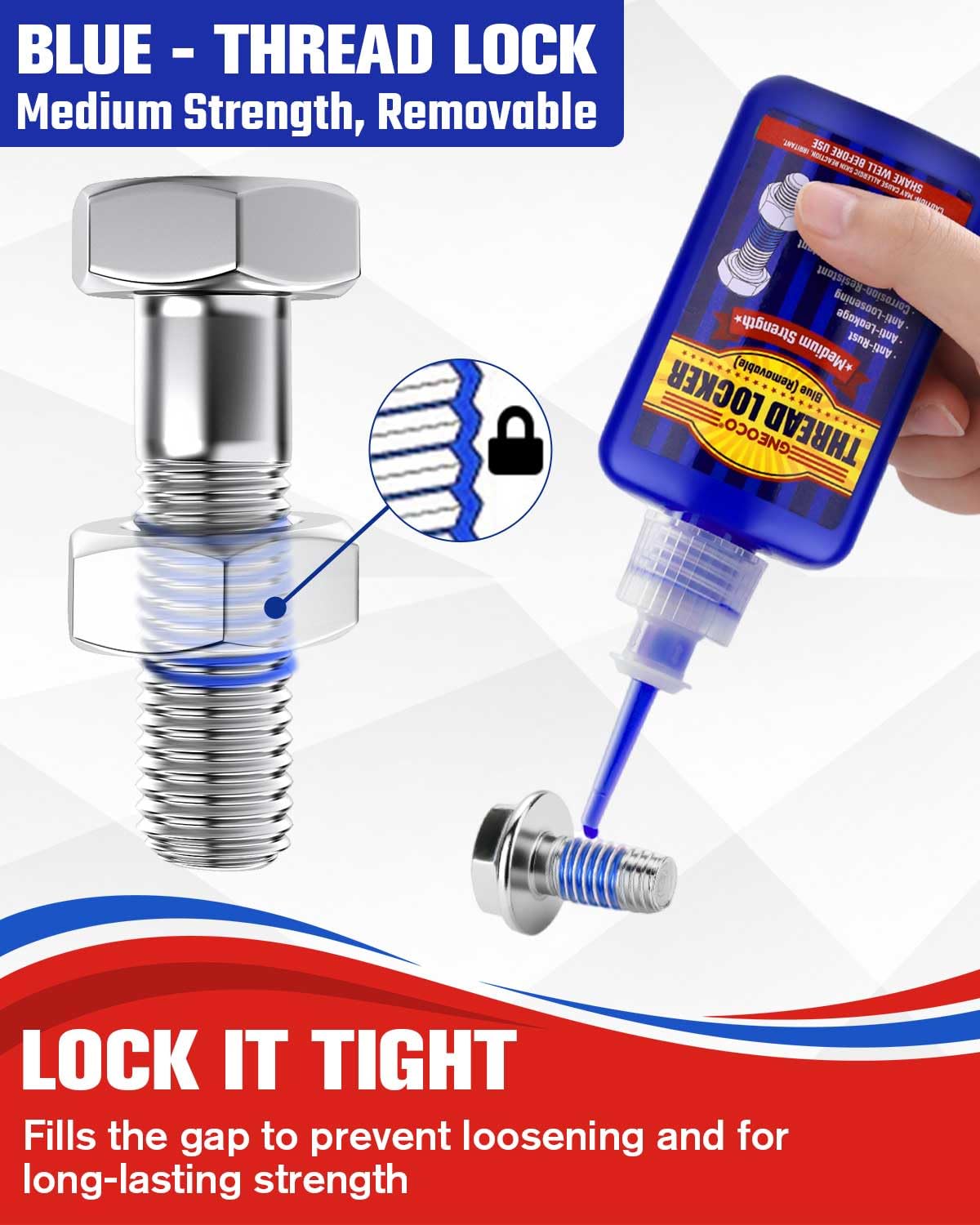 Thread Lock Blue, Threadlocker Medium Strength, Thread Locker for Nuts, Bolts, Fasteners and Metals, Anaerobic Curing Screw Glue to Prevent Loosening (Medium-50ml*2)