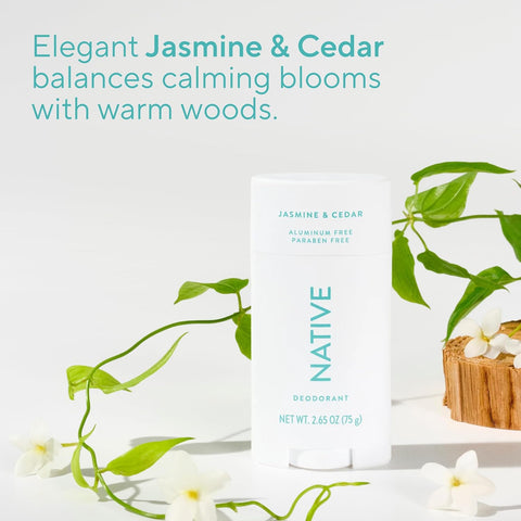 Native Deodorant Contains Naturally Derived Ingredients, 72 Hour Odor Control, Deodorant for Women and Men, Aluminum Free, Jasmine & Cedar 2.65oz