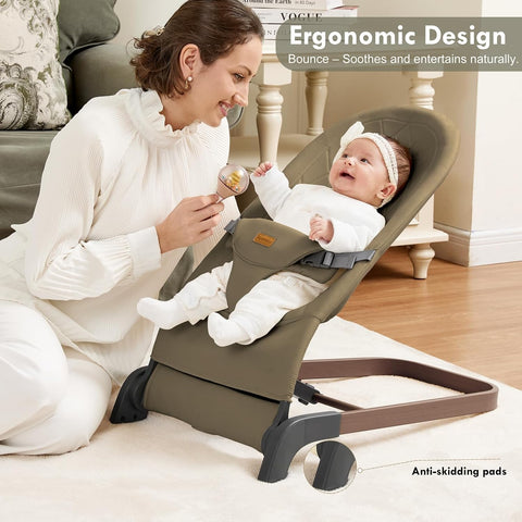 Foldable Baby Bouncer Seat, 3 Heights, Soft Cotton (Green)