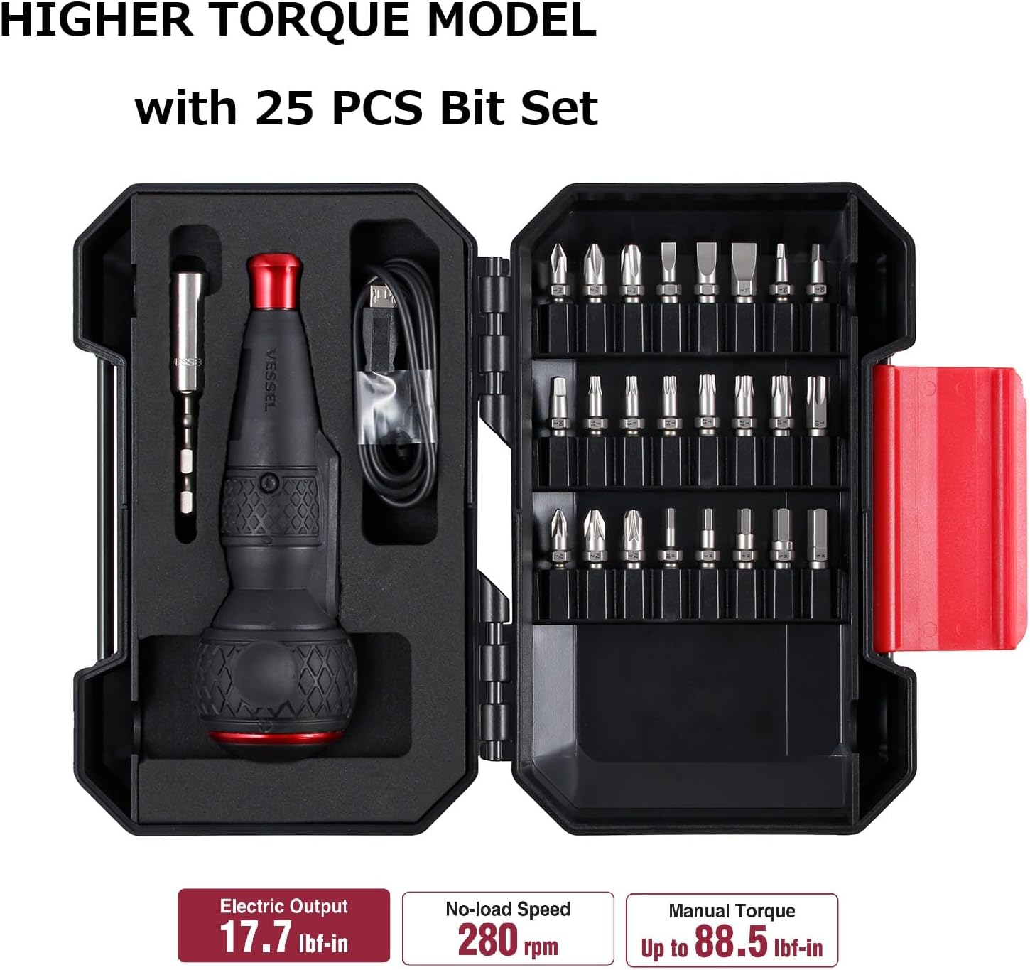 (US Model) VESSEL e-ASSIST Screwdriver Higher Torque w/ 25PC. Bit Set