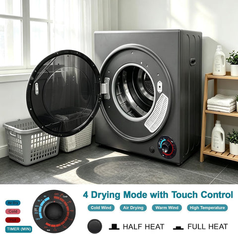 3.0 Cu.Ft Portable Dryer for Clothes, 1500W Dryer, 4 Drying Mode
