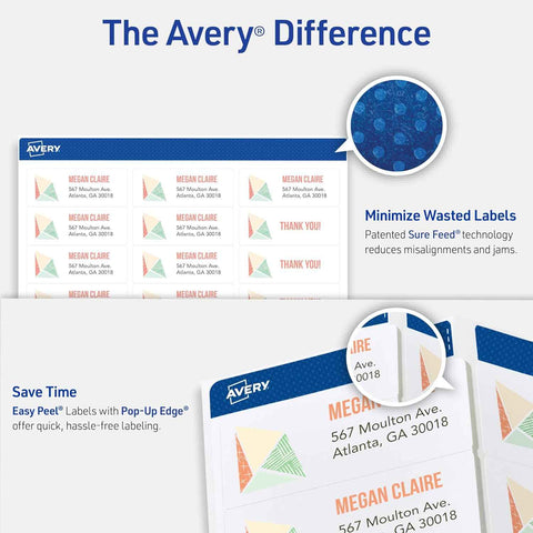 Avery® Easy Peel® Printable Address Labels, Sure Feed® Technology, 1" x 2-5/8" Customizable Stickers, White, 3,750 Blank Mailing Labels, Great for Mailing, Shipping, and More (5-Pack of 5260)