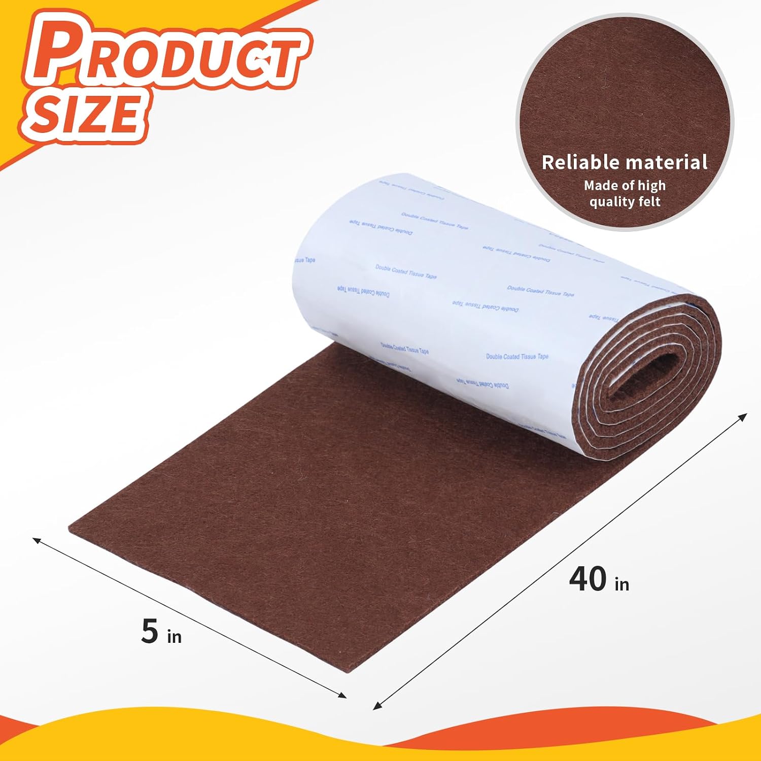 Felt Furniture Pads, 40 x 5 x 0.12 Inch Felt Strips