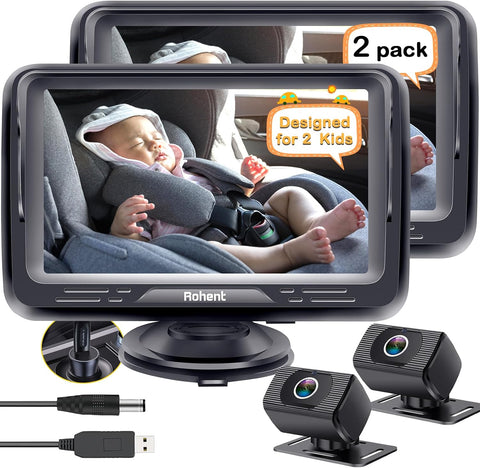 Rohent Baby Camera for Car 2 Pack: Dual HD 1080P Monitors with Night Vision