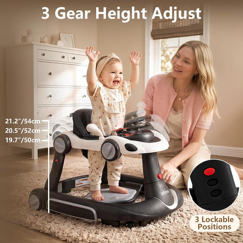INFANS 9-in-1 Foldable Baby Walker with Handle, Sun Canopy, Dark