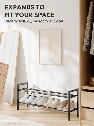 Bumusty 2 Tier Expandable Shoe Rack for Closet, Black