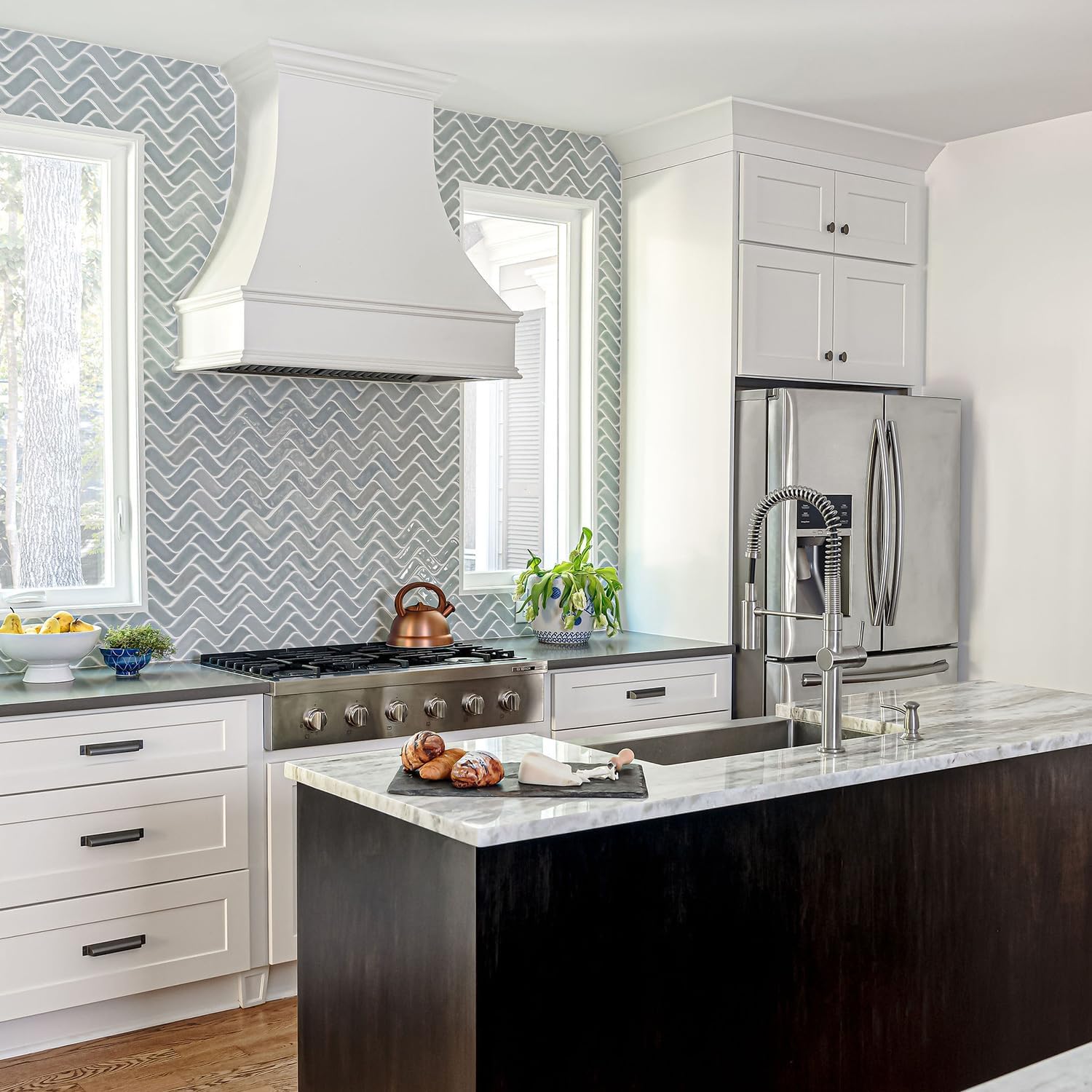 Curved Range Hood (37.5" W x 48" H) – Handcrafted in the USA – Premium Cabinet-Grade Plywood & Maple Veneer – Seamless Fit with TradeWinds Ventilation Units – High-End Kitchen Focal Point