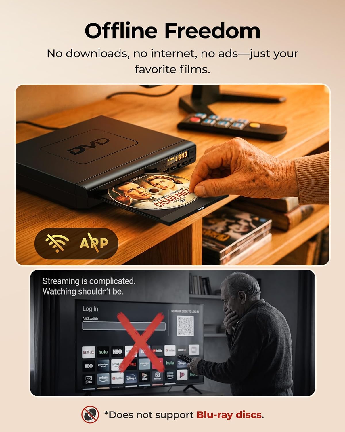 ELECTCOM PRO Region-Free DVD Player for TV, with Large Button Remote