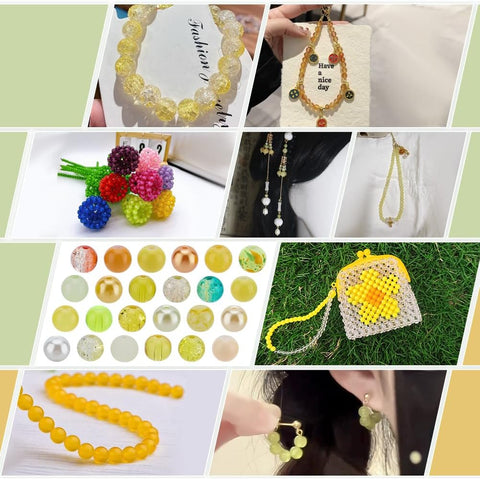 PH PandaHall 720pcs 8mm Yellow Glass Beads 24 Color Fall Bracelet Beads Crystal Bead Baking Painted Glass Loose Bead for Friendship Bracelet Earring Jewelry Making Christmas Tree Ornament