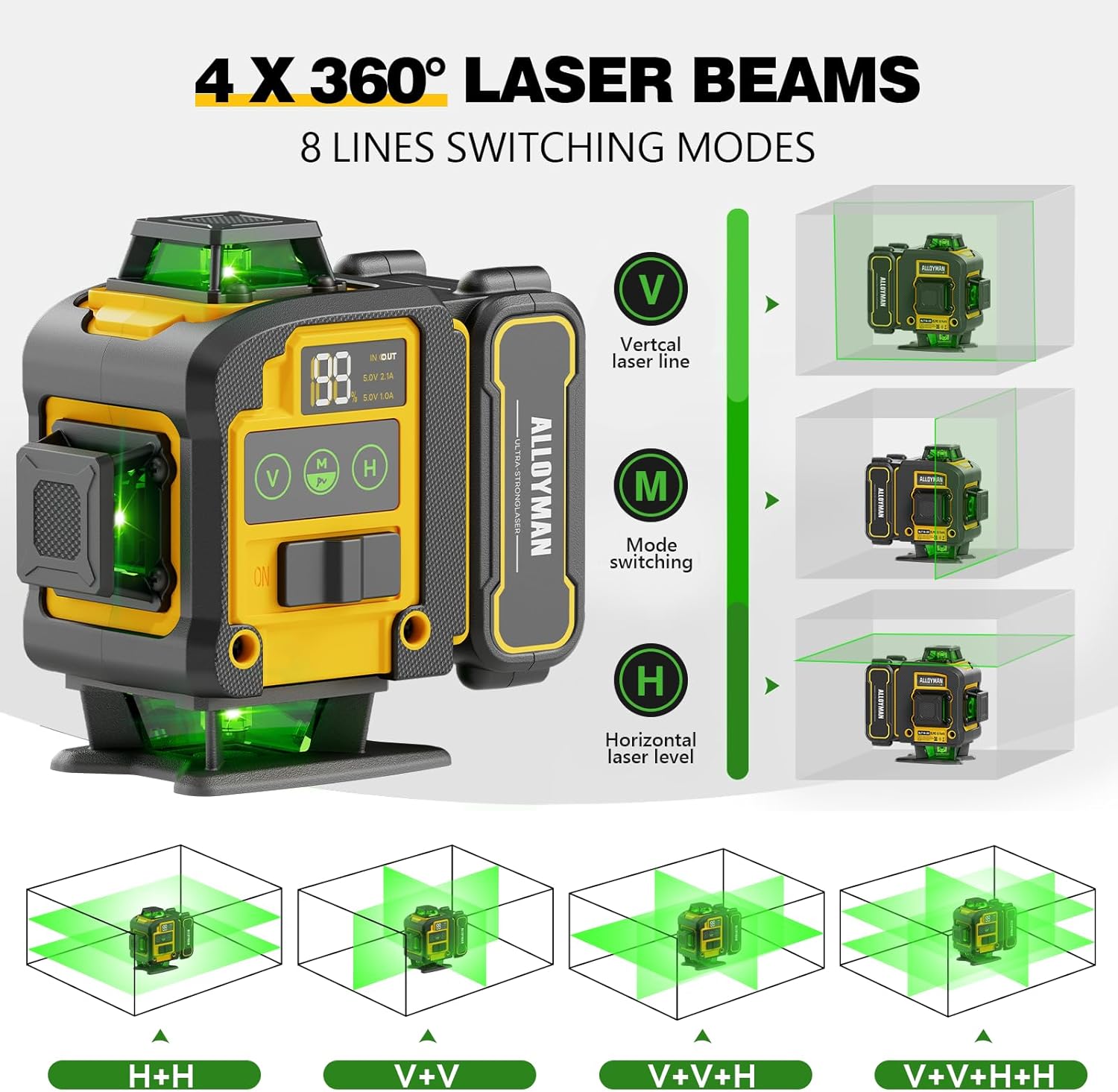 Alloyman Laser Level with Tripod, Laser Level 4× 360° Self Leveling