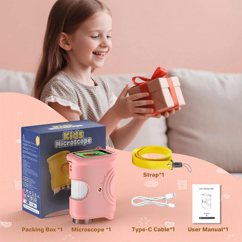1000X Handheld Digital Microscope for Kids: Pocket Microscope with 2.0" IPS Screen - STEM Toys Birthday Gifts for Girls Boys - Portable Edu Science Kits Toddler Age 3-6 6-12 Pink