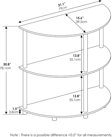 Furinno FRANS Toolless Half Round 3-Tier Entryway Table, Darkwood