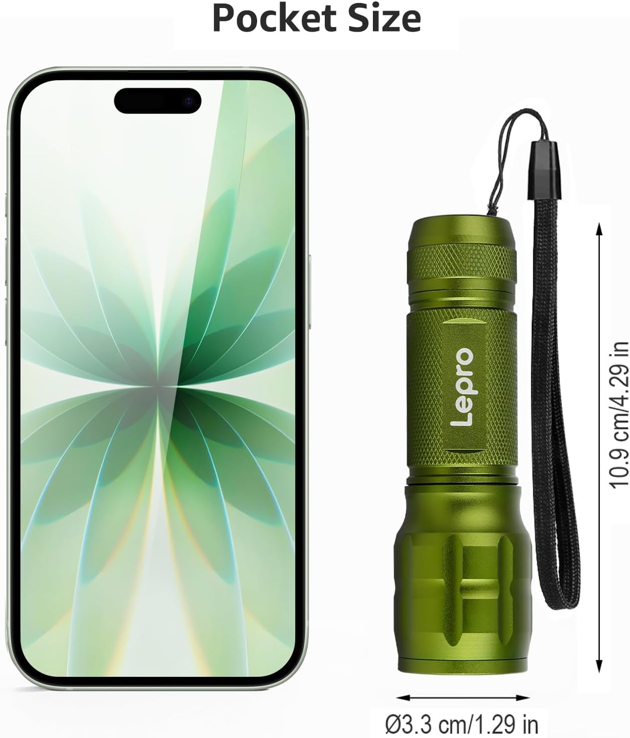 Lepro LED White Light Flashlight, High Lumens Waterproof Adjustable Focus