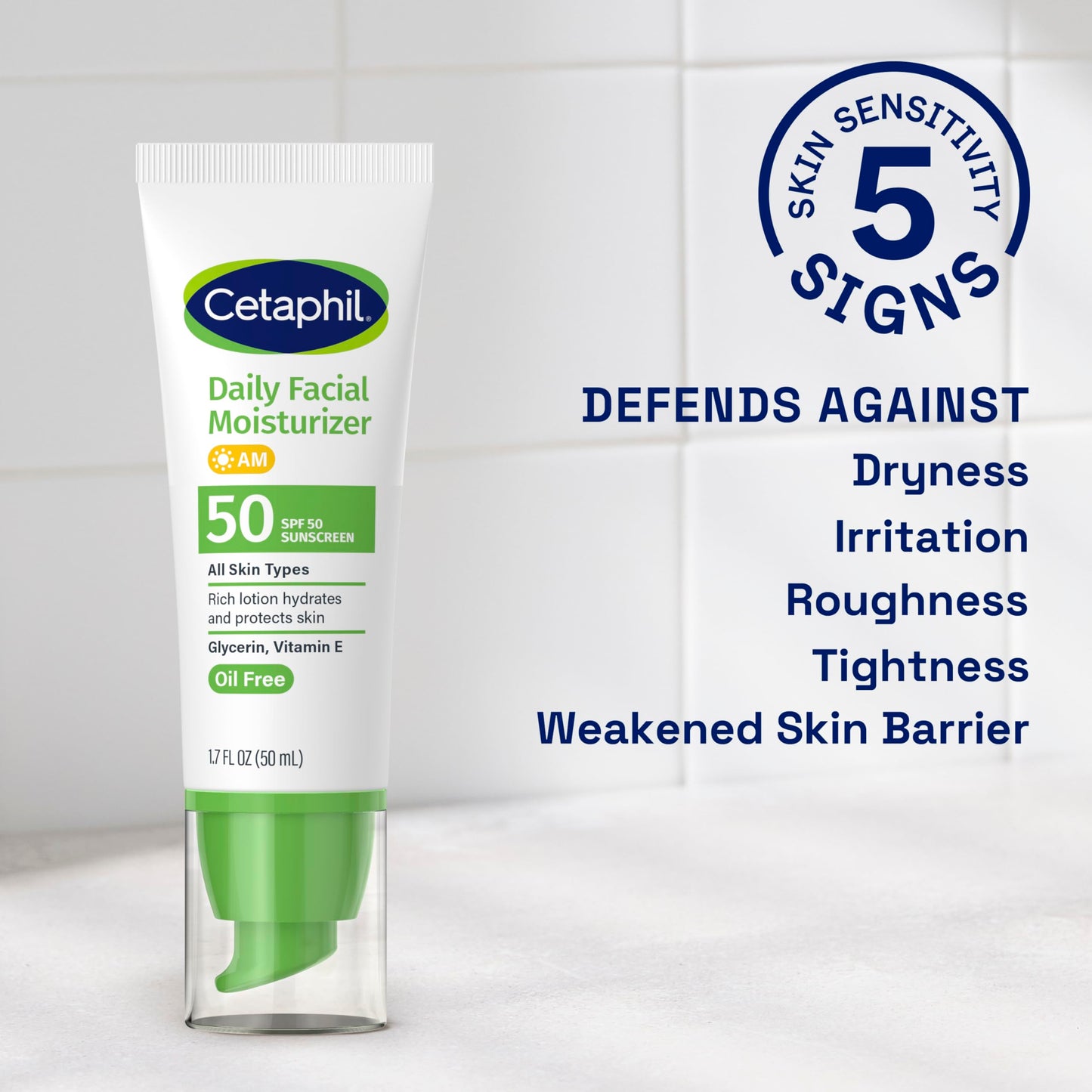 Cetaphil Daily Facial Moisturizer SPF 50, 1.7 Fl Oz (Pack of 2), Gentle Facial Moisturizer For Dry to Normal Skin Types, No Added Fragrance, Dermatologist Recommended (Packaging May Vary)